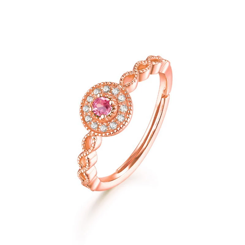 

2020 Popular S925 Sterling Silver Jewelry Pink Tourmaline Ring, Gold