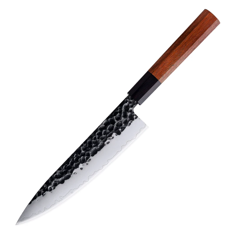 

Custom OEM steel cooking kitchen knife set with ebony handle Nonstick Hammering pattern design knives