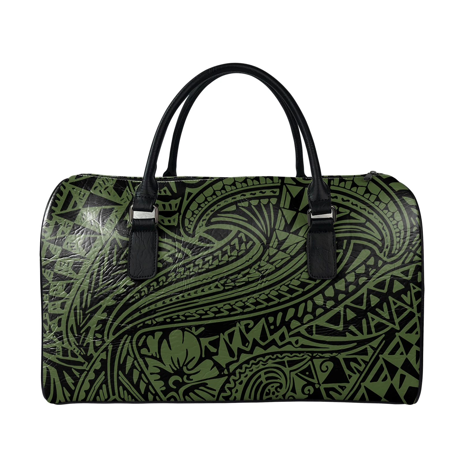 

Leather Duffle Bag Women Tonga Tribal Flower Special Pattern Green Travel Weekender Overnight Duffel Bag Gym Sports Luggage Tote, Customized color