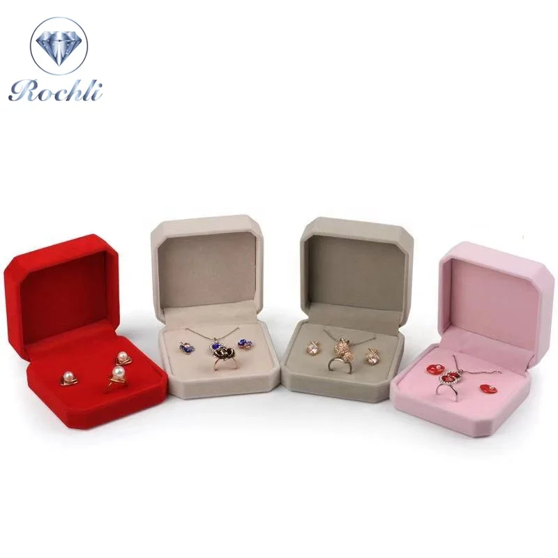 

Custom elegant small size velvet jewelry set box earrings ring pendant packaging boxes, Picture