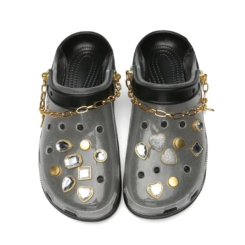 

Fashion Crystal Charms Slippers Lightweight Clogs Slide Diamond Holes Hollowing Out Sandals Water Shoes Beach Footwear, Picture