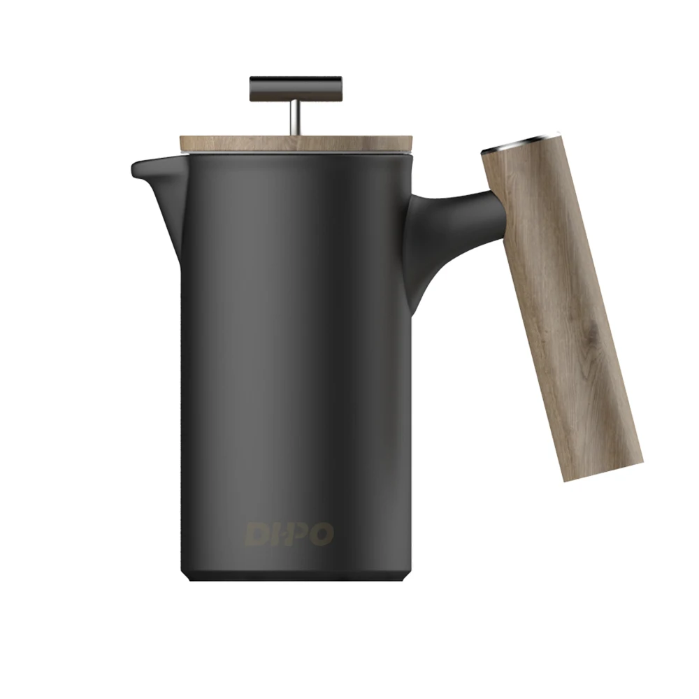

New copyright desgin custom Matte black ceramic french press coffee maker with wooden handle lid stainless steel filter, Black, white, gray