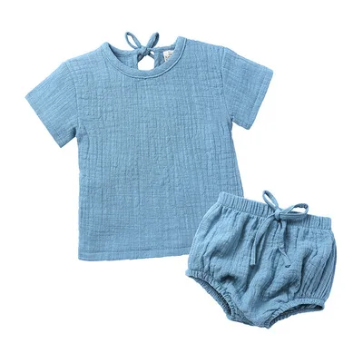 

2021 children clothes summer wear baby clothing set girls linen cotton short sets Wholesale