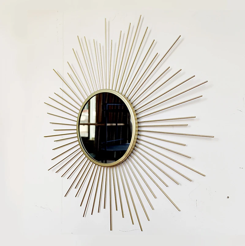

New Style Luxury Home Decor Gold Metal Frame Rustic Indoor Sunburst Round Wall Mirror, Custom