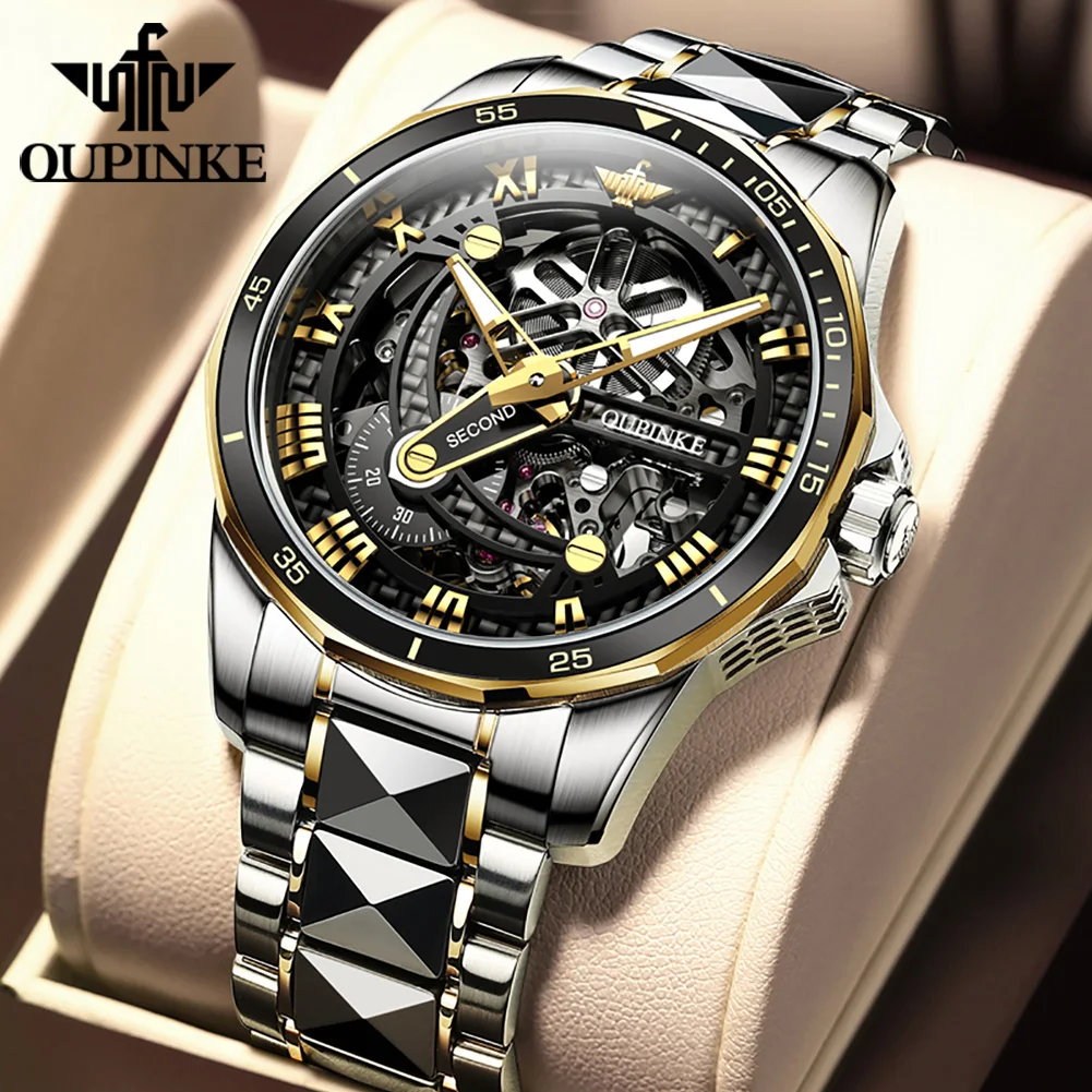 

Luxury Brand Skeleton Mechanical Men Watches Tungsten Steel Sapphire Imported Movement Supplier Automatic Wristwatch