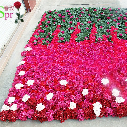 

SPR wedding decoration customized artificial rose gradient ombre flower wall wedding backdrop decoration arrangement for stage, Fushcia