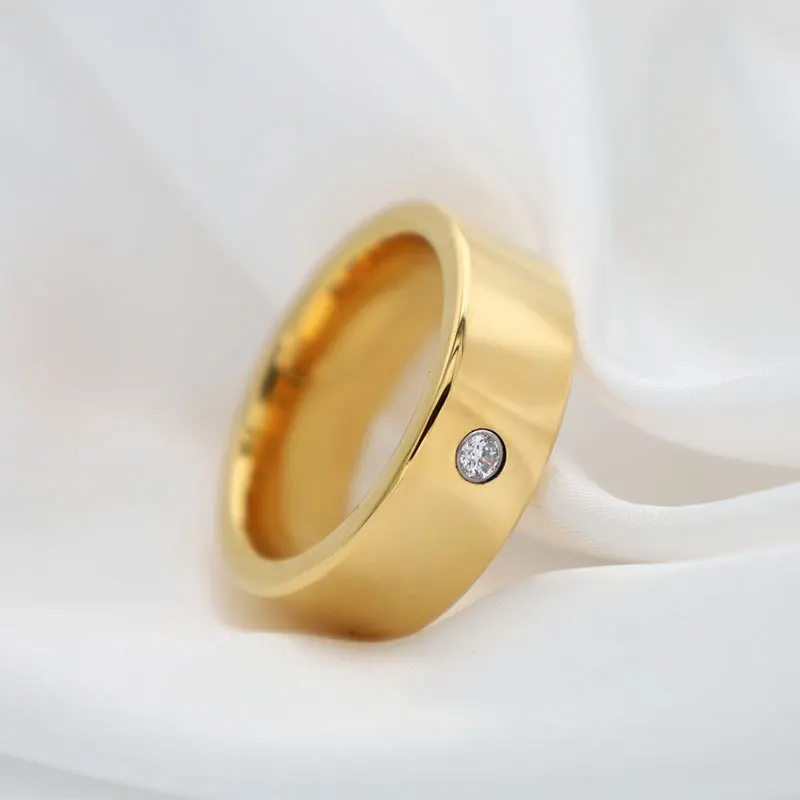 Dropshipping Waterproof Jewelry Minimalist Vintage Dainty Circle Zircon Ring 18k Gold Plated Stainless Steel Chunky Rings YF2789