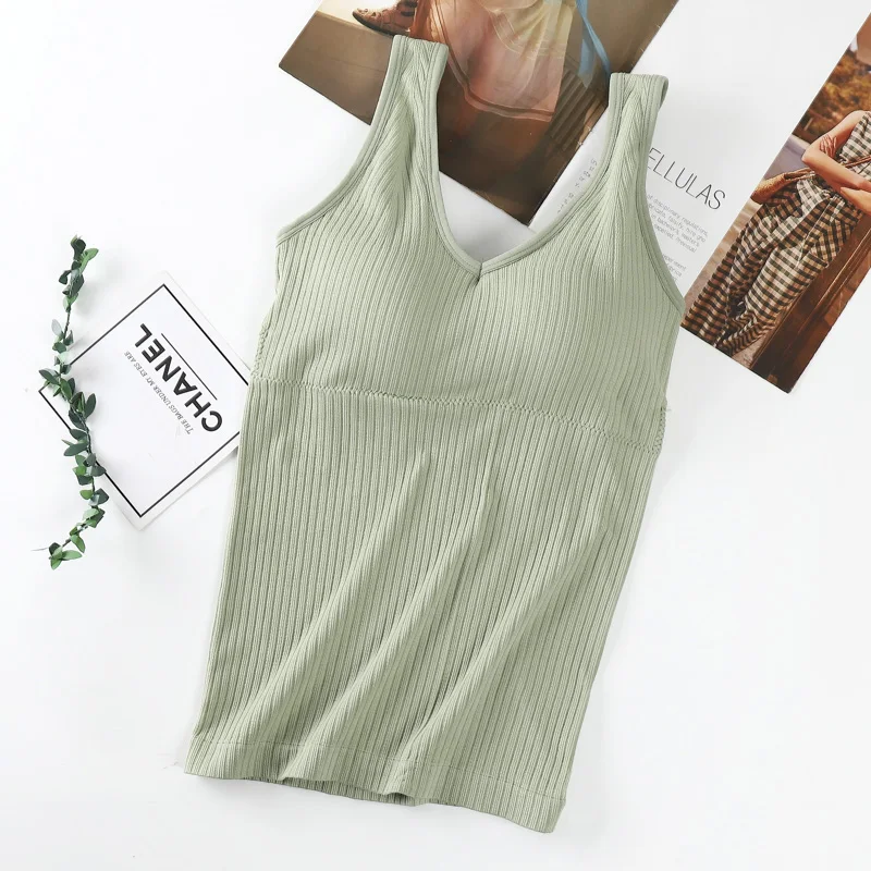 

2021 New Women Sleeveless Yoga Top High Quality Ribbed Tank Top Inside Padded Tank Top Women For Running And Gym