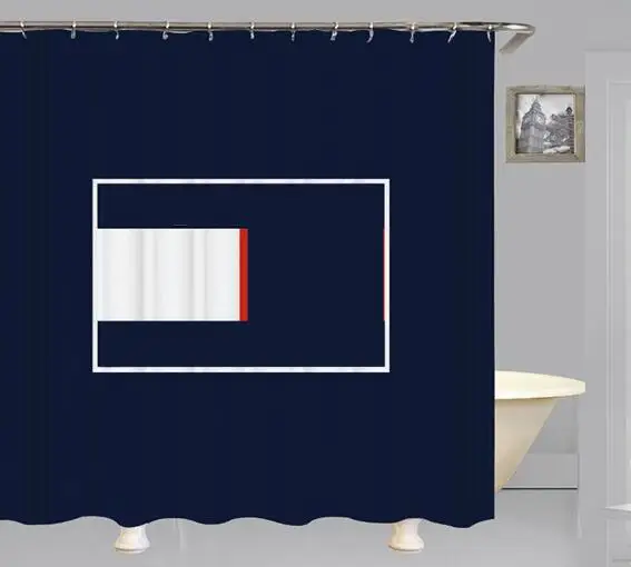 

Blue Fashion Stripe Square Grid Print Custom Logo Shower Curtain And Bathroom Toilet Cover Mat Set
