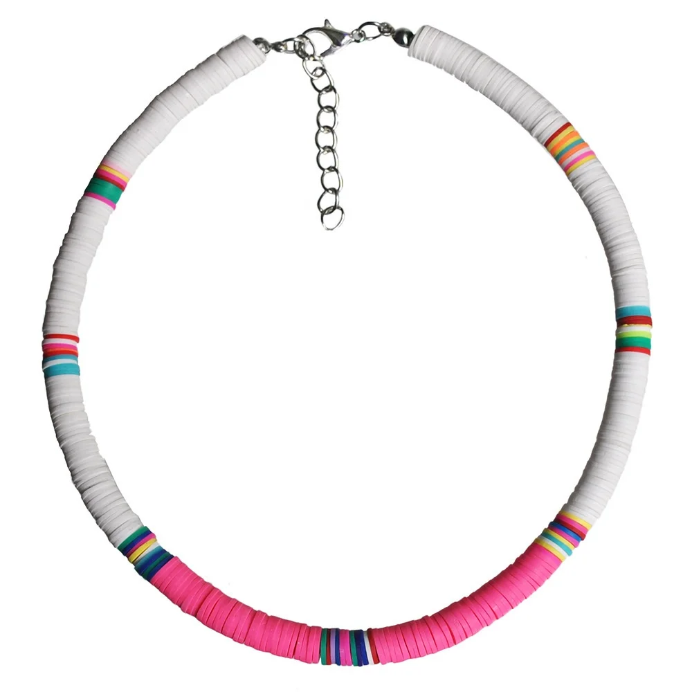 

Ziming Amazon Hot Sale 8MM Polymer Clay Beads Necklace Bohemian Beach Necklace Multiple Colorful Disc Necklace, Rhodium