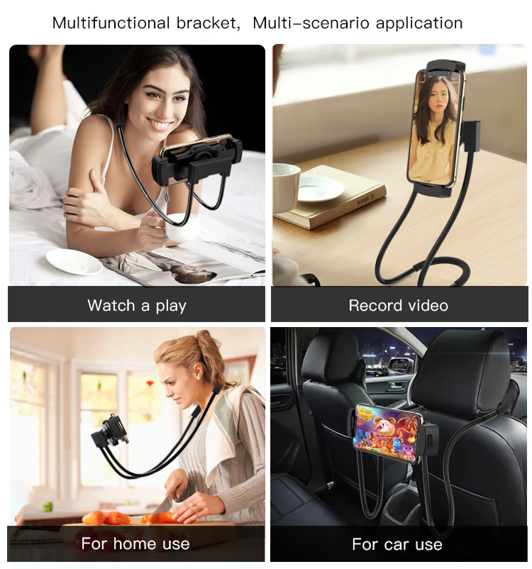 Hang Neck 360 Degree Flexible Smart All Cell Phone Holder Adjustable Rotating Mounts with Multiple Function Bracket for Table White, 12.56.4cm Bed Bed Neck Car Put Any Where You Want 
