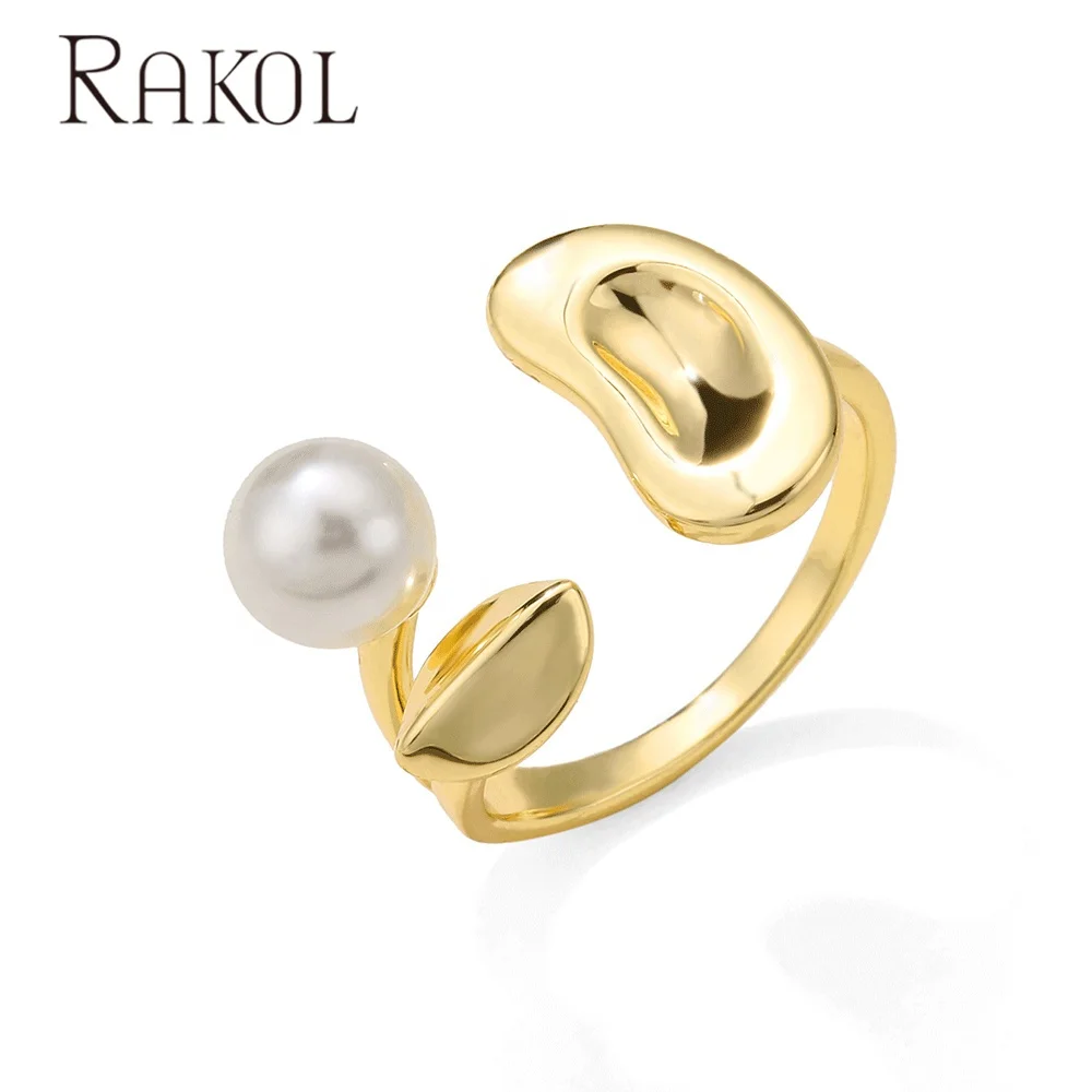 

RAKOL RP2243 ring pearl gold plated adjustable 2022 trendy pearl rings asymmetric open adjustable rings