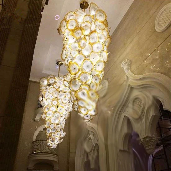 

Hand Blown Luxury Gold Flower Murano Glass Plates Art Chandelier Lamps for Hotel Decor