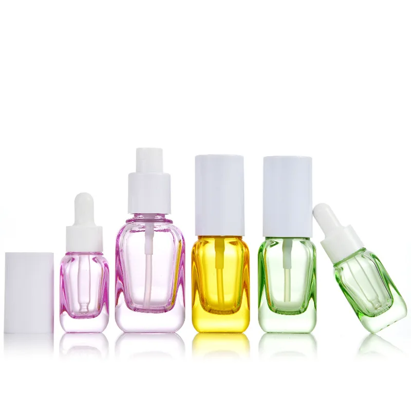 

Yellow Green 20ml 40ml empty square spray bottle for skincare lotion cosmetic packaging bottle sample glass bottles