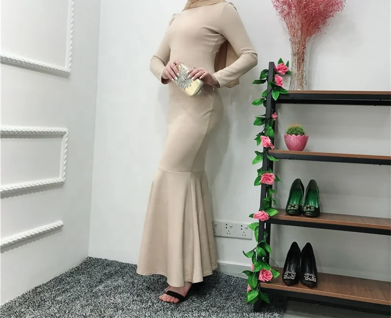 

Wholesale Long Sleeves Fishtail Bottom Plain Skirts Maxi Long Dresses Spandex Under Abaya For Islamic Clothing, Red.navy.blue.black.white.grey.pink