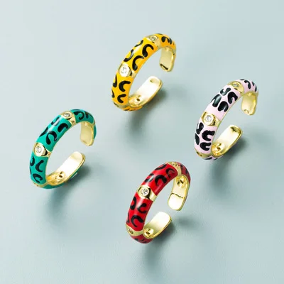 

Vintage Style 18k Gold Plated Marble Pattern Oil Drop Open Rings Multi Color Enamel CZ Evil Eyes Ring For Women Girl