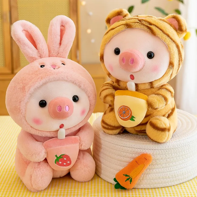 

Wholesale Boba Pig Doll Toy Plush Soft toy Pink Pig Bubble Tea Milk Stuffed Animal Plush Toy Pig