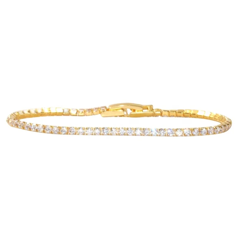 

New Design 925 Sterling Silver Gold Chain Bracelets 2.0mm White Round CZ Tennis diamond Bracelet For Women, Customized color