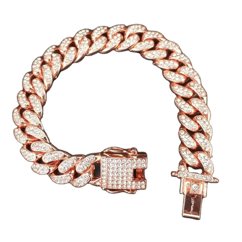 

European and American Hip hop jewelry 18K full diamond 12.5MM wide men's bracelet Cuban chain