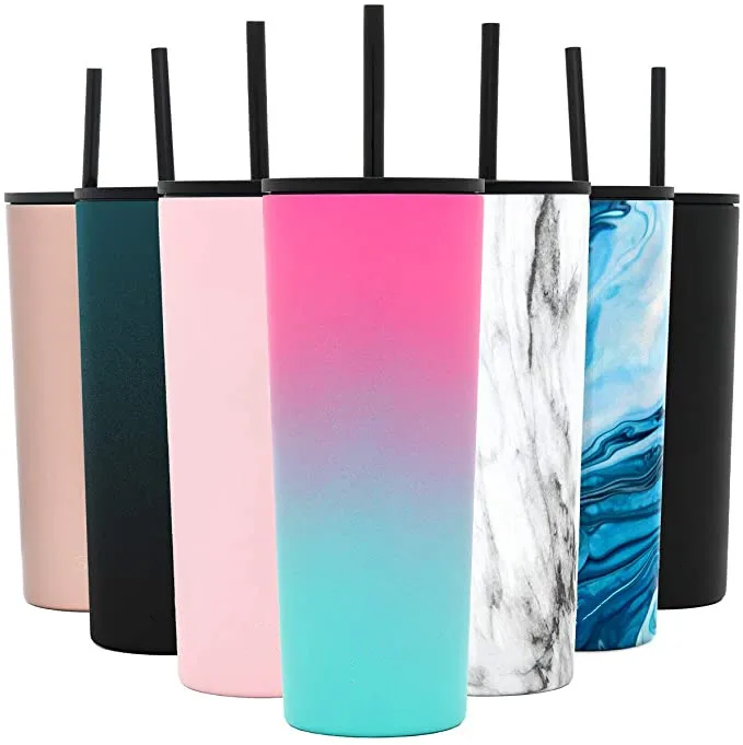 

Simple modern classic thermos mug with straw and flip top stainless steel water bottle ice coffee travel mug 24 oz, Accept customization