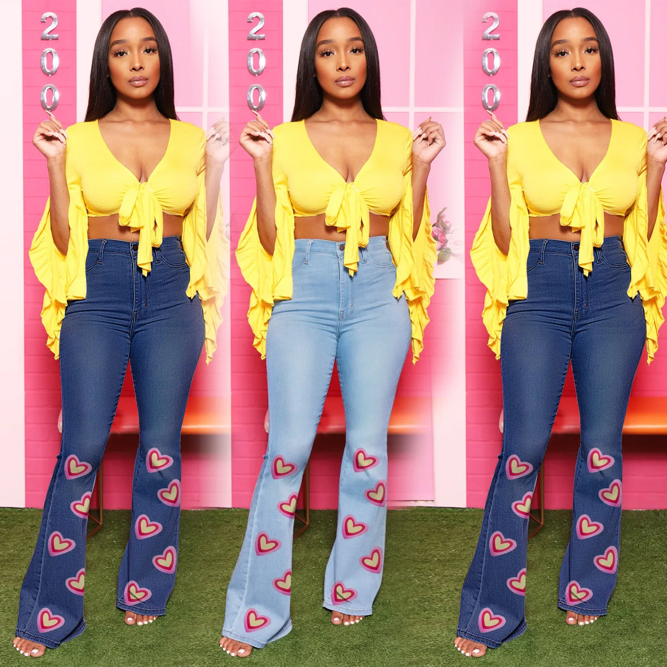 

GX9302 Summer casual Women Streetwear high waist flared Jeans sexy print woman pants trousers, Picture