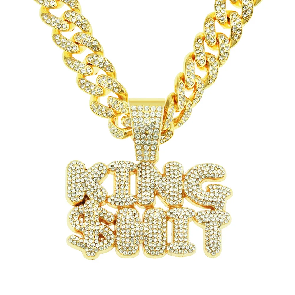 

2021 Punk Street Wear Urban Jewelry Hips Hops Gold Miami Cuban Link Chain Necklace Iced Out Letter KING Pendant Necklace