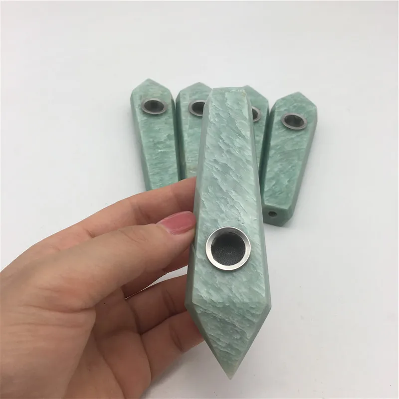 

Wholesale Natural Crystal Polished Weed Amazonite Crystal Smoking Pipes, Green