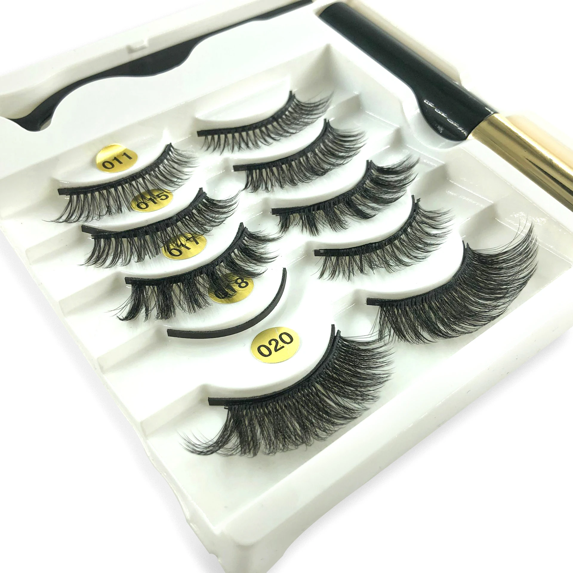 

Five pairs of mixed 3D fake water mink magnetic eyelashes, Black color