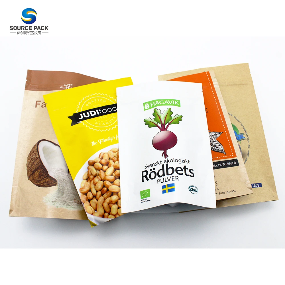 

Factory Price 100% PLA Compostable Packaging Bags Kraft Paper Biodegradable Stand Up Zipper Packaging