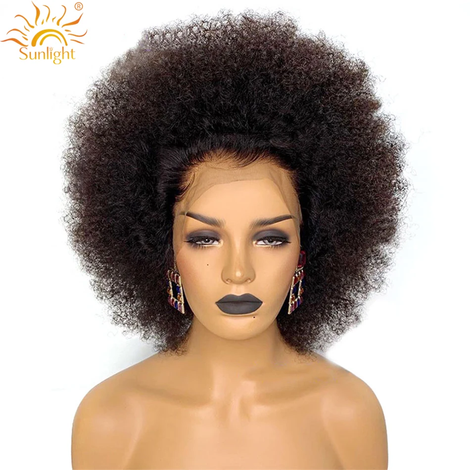 

Mongolian Afro Short Kinky Curly Wig 13x4 Lace Front Human Hair Wig For Black Women Sunlight Preplucked Remy Human Hair Lace Wig