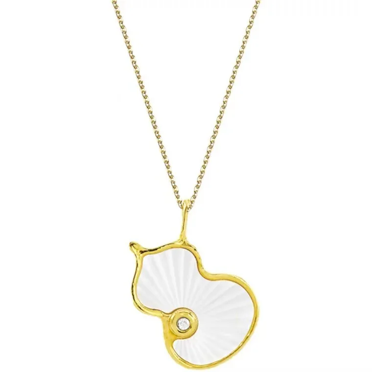 

Certified Jewelry 18K Gold White Shell Fu Lu Pendant Au750 Gold New Trendy Simple Choker