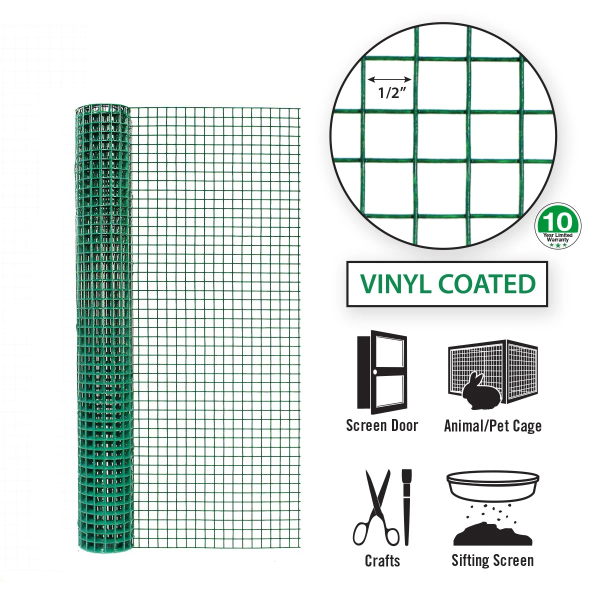 Το PVC έντυσε το ενωμένο στενά πλέγμα καλωδίων περιφράζοντας την πράσινη 1/2 X 1/2 τρύπα πλέγματος