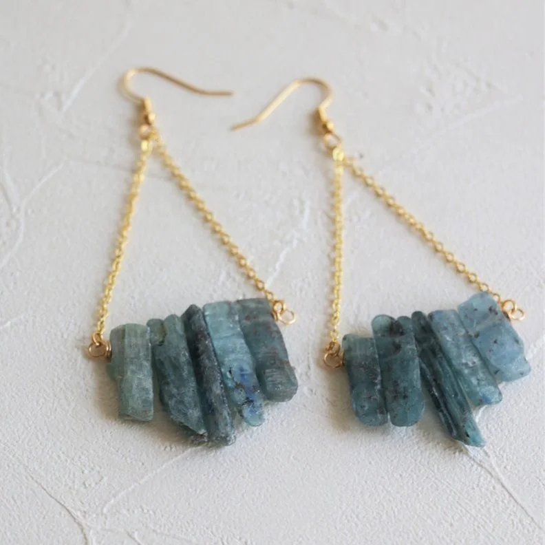 

New kyanite point quartz drop earrings handmade gemstone fishhook earrings, Blue