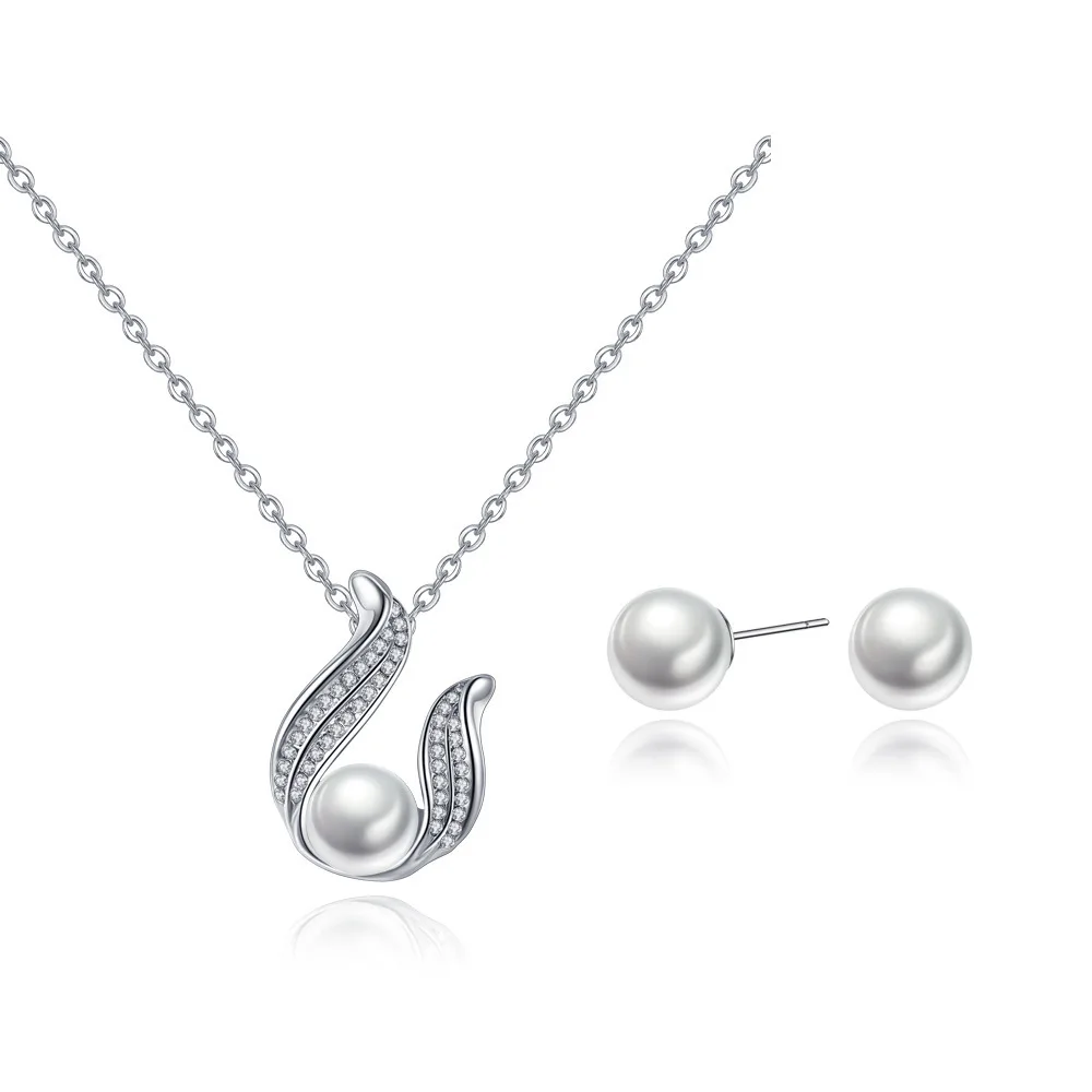 

2020 New Ladies Bride Accessories Wedding Set White Pearl Necklace Earrings Diamond Bridal Jewelry, Colorful