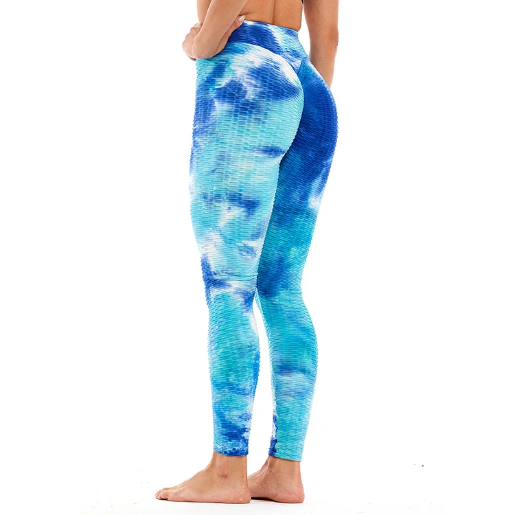 

Women colorful Tie Dye Bubble High Waisted Ruched Butt Lift Textured Scrunch Booty Tights Sport Yoga Leggings