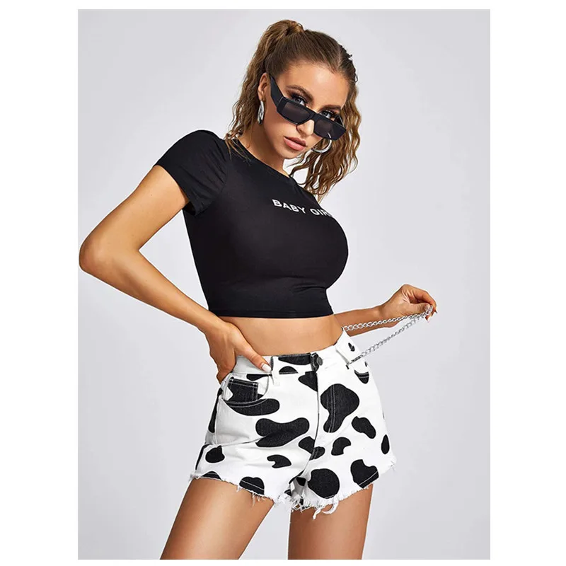 

2021 Summer Shorts Women's Jeans Cow Print Shows Thin Jeans Women