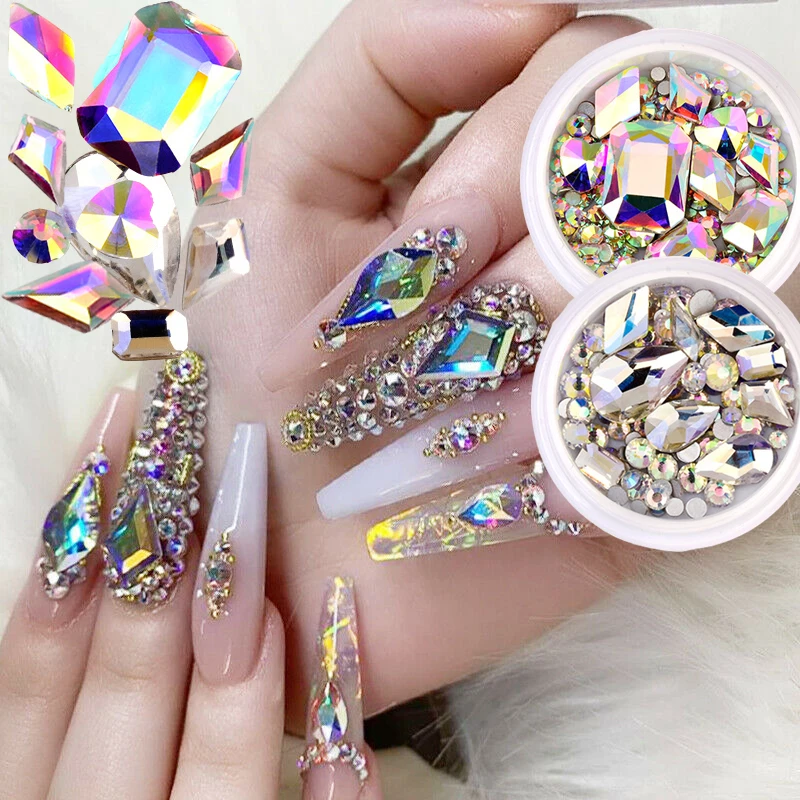 

Mixed Design Rhinestone Diamond Flat Bottom Rhinestone Glitter Glass Nail Art Crystal 3d Nail Art Decoration