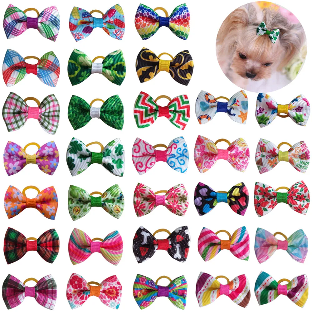 

20 Pcs Pet Grooming Accessories Products Handmade Christmas Small Dog Bows Rubber Band Cat Hair Clips Boutique