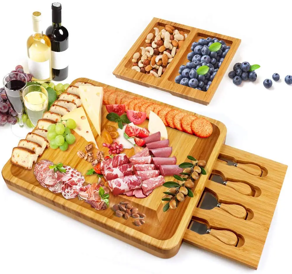 

2020 new bamboo cheese board,with cutlery set for cheese lovers