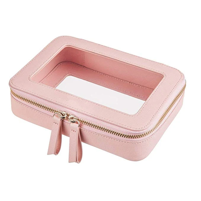 

PVC clear makeup bag pink leather cosmetic Bag, Customized color