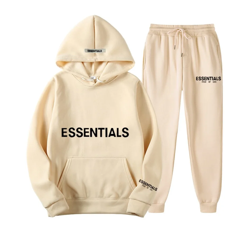 

hot selling Classic Printed Letter ESSENTIALS Suit Hoodie + jogging Sweatpants Unisex Loose Pullover Sports Hoodie