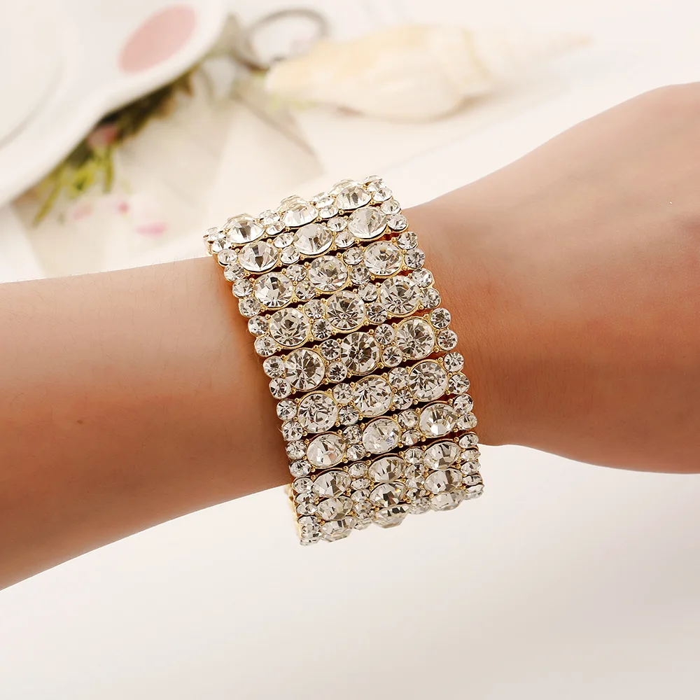

Hot Sale Round Shaped Rhinestone Stretch Bracelet Sparkling Elastic Bracelet for women, Picture