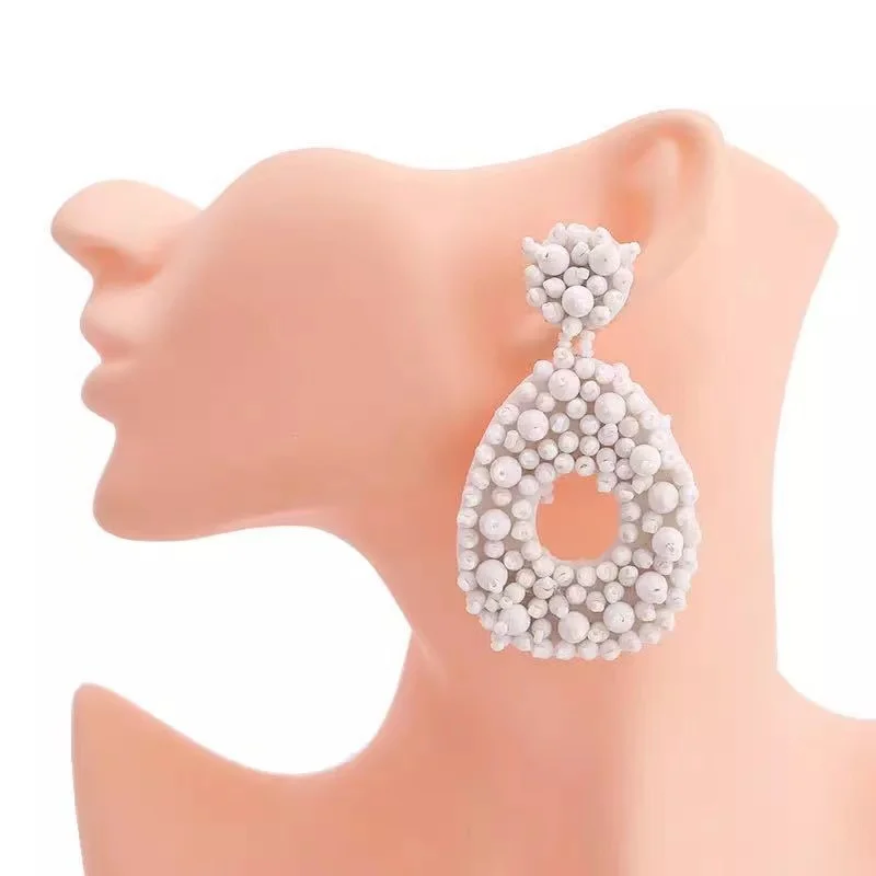 

2022 Statement Beaded Hoop Earrings Fashion Bohemian Handmade Whimsical Drop Earrings for Women Jewelry Idear Gifts for Women, As the picturs