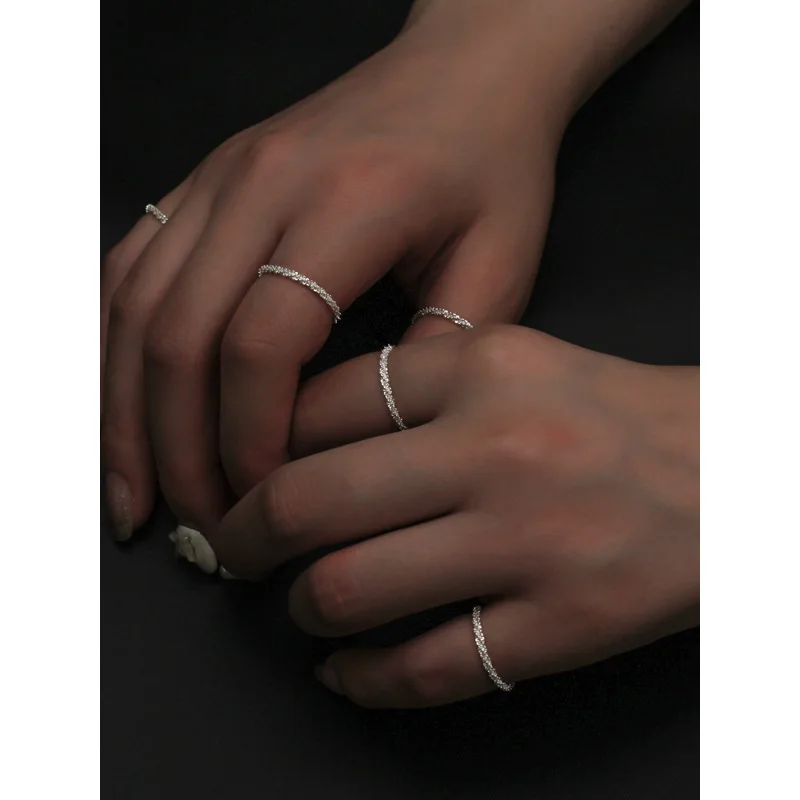 

Retro Style Shiny Tiny Beads Rings S925 Sterling Silver Plated Bling Bling Textured Rings For Women Minimalist Jewelry