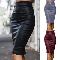 

cheap wholesale high waist pu leather pencil skirt