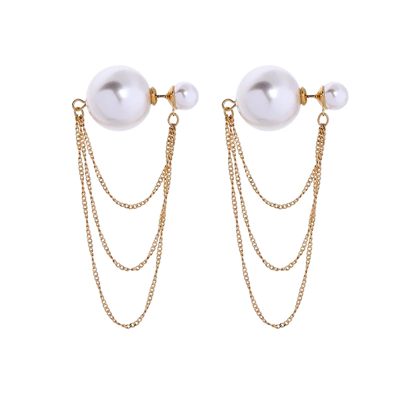 

de980188 Latest Creative Design Big Gorgeous Pearl Jewelry Long Gold Chain Layered Charm Earrings for Women