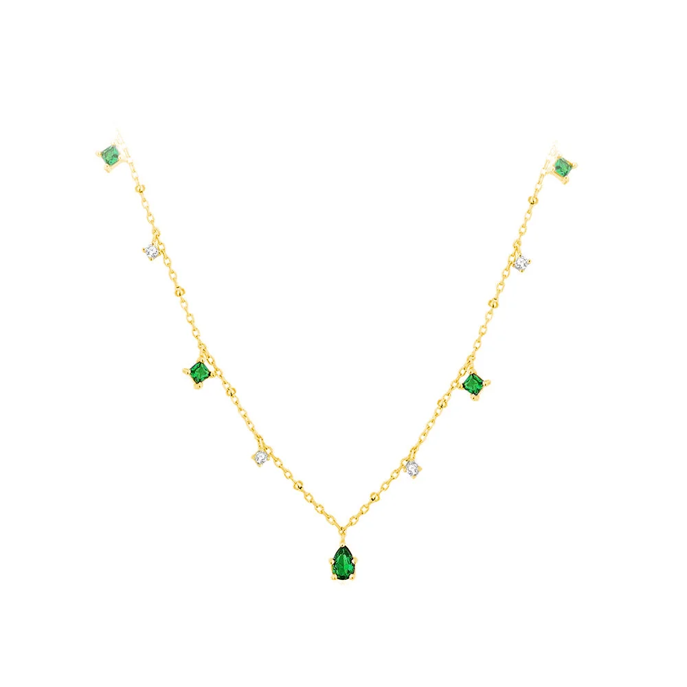 

Elegant 925 Sterling Silver Emerald Green Colored Zircon Bead Chain Water Drop Charms Pear Pendant Necklace