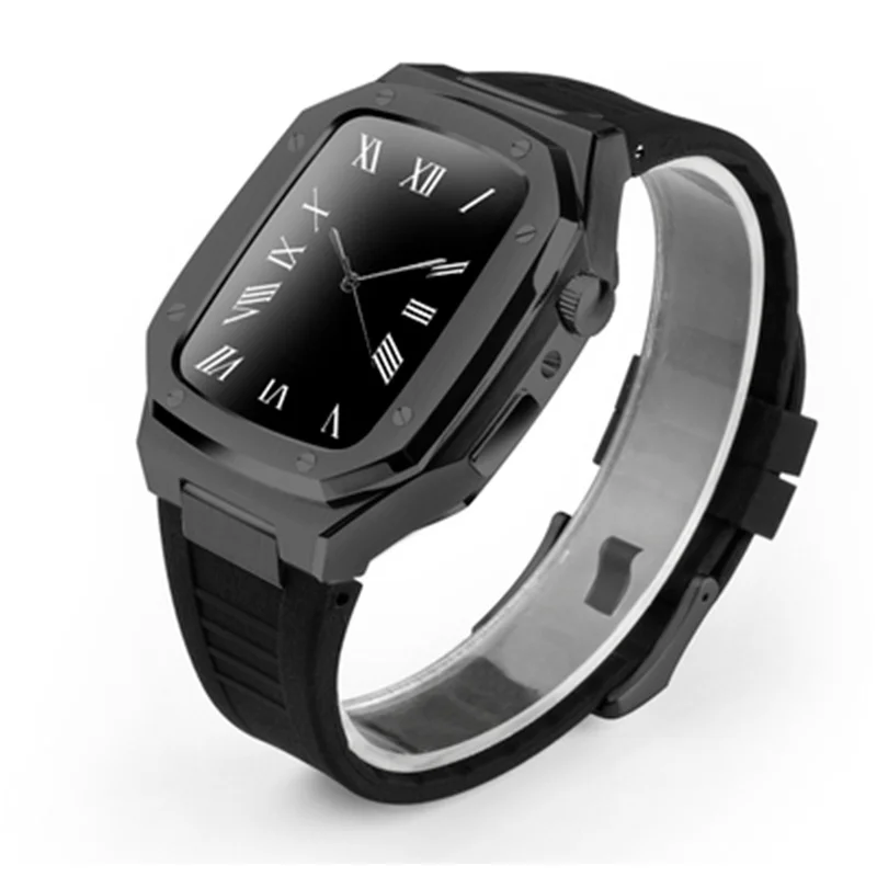 

Luxury stainless steel metal case with protector cover rubber strap 44mm for iwathch6/5/4/SE Apple, Any combination of 6 colors