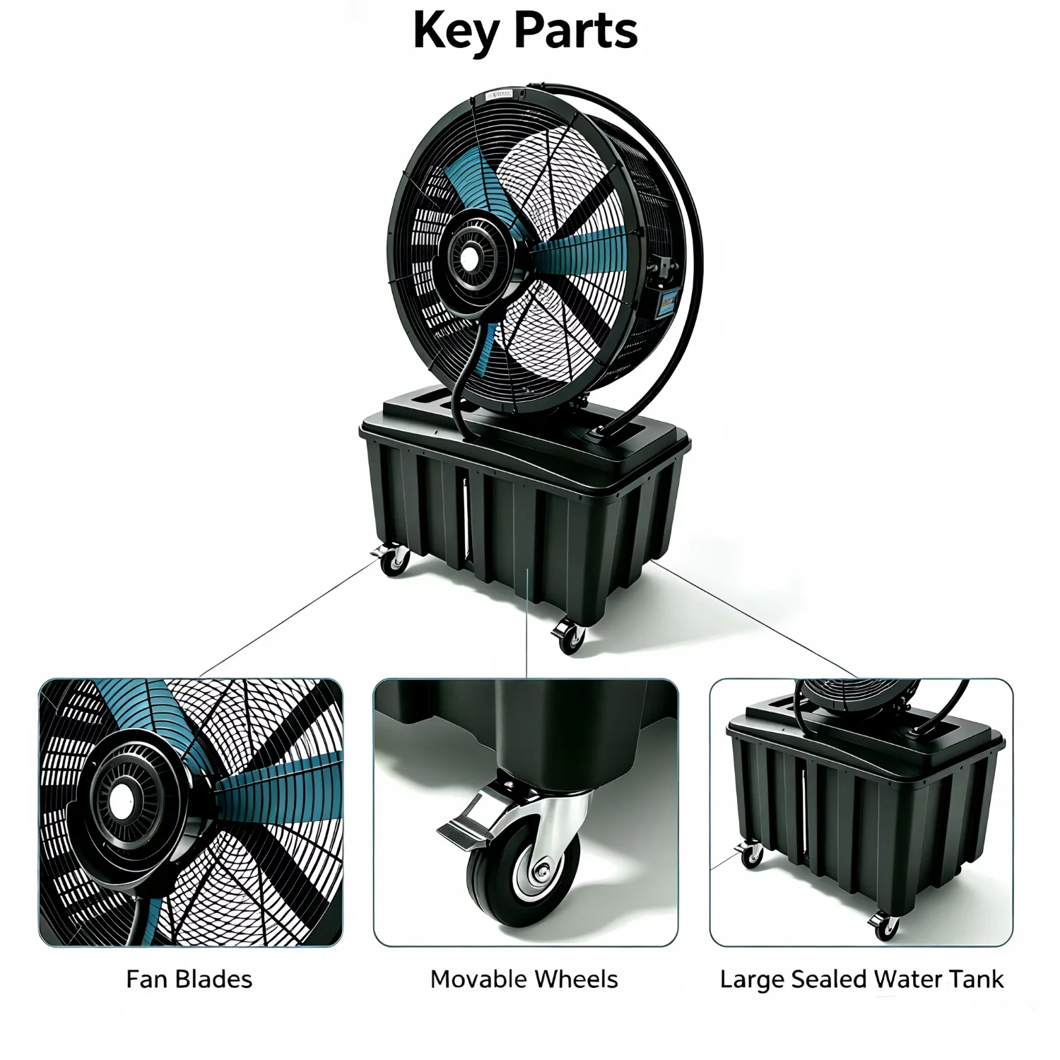 Oscillating Industrial Mist Fan, QD-920M, 220 V, Electric - detail 4
