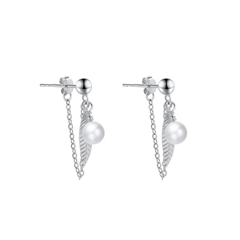 

RINNTIN EQE36 Shell Pearl Earrings 925 Sterling Silver Chain Stud Earrings for Women